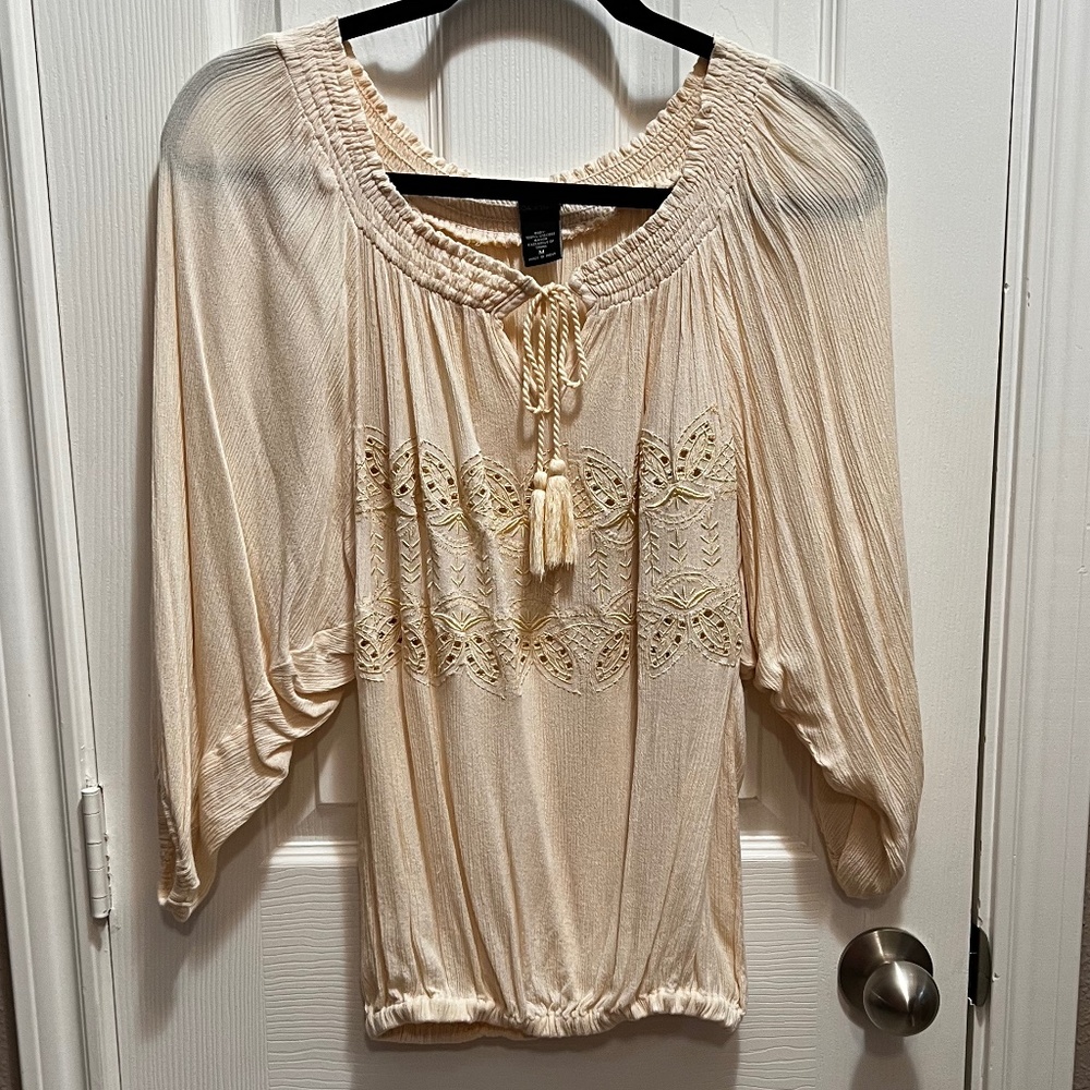 MODA International Victoria's Secret Cream Boho Blouse with Tie Front Size M